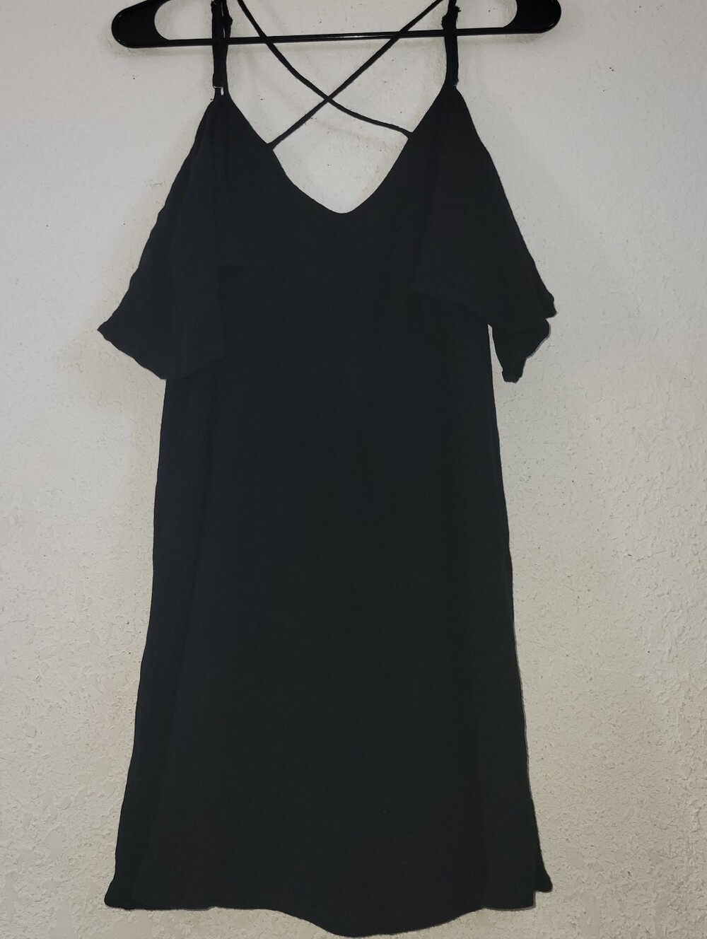 Lulu's Black Cold-Shoulder Mini Dress with Crisscross Back